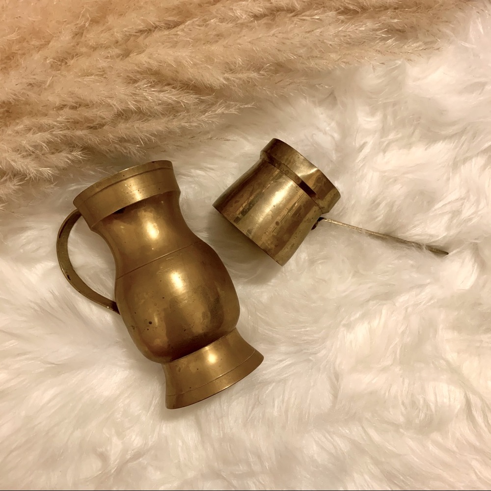 2 Piece Set Gold Brass Vase and Cup Ladle Handle